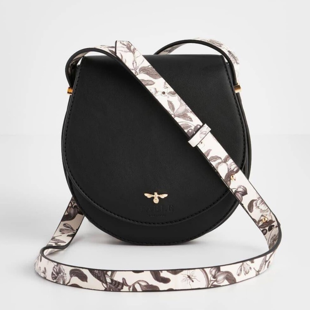 FABLE ENGLAND Tree Of Life Black Saddle Bag Black and White